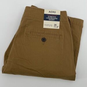 Aero Men's Size 28 Khaki Brown Stretch Longboard Shorts 11.5 Inseam NEW
